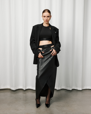 [UNAWARES] Cross Slit Leather Skirt