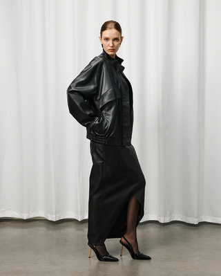 [UNAWARES] Cross Slit Leather Skirt