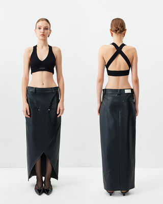 [UNAWARES] Cross Slit Leather Skirt