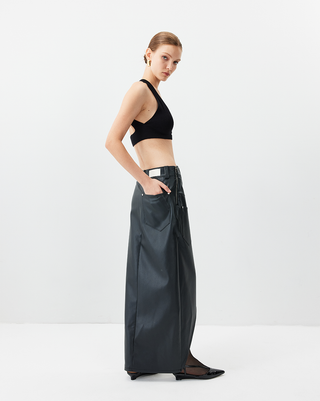 [UNAWARES] Cross Slit Leather Skirt