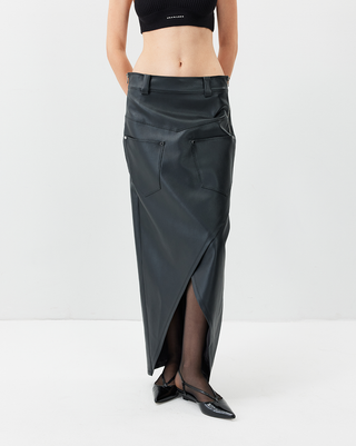 [UNAWARES] Cross Slit Leather Skirt