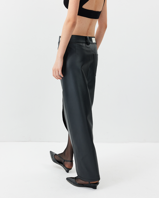 [UNAWARES] Cross Slit Leather Skirt