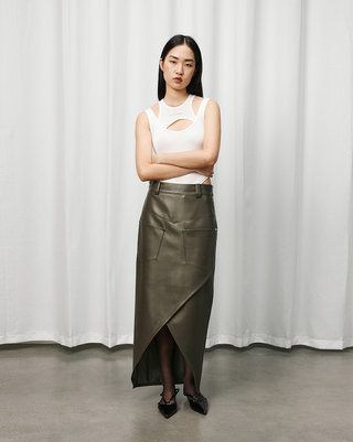 [UNAWARES] Cross Slit Leather Skirt