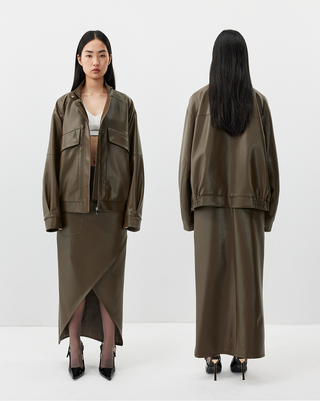 [UNAWARES] Cross Slit Leather Skirt