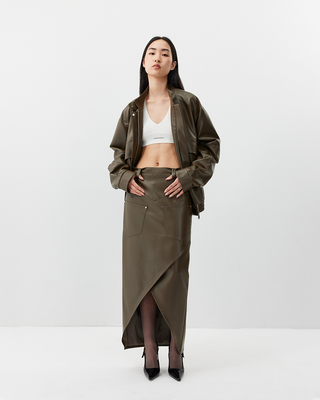 [UNAWARES] Cross Slit Leather Skirt