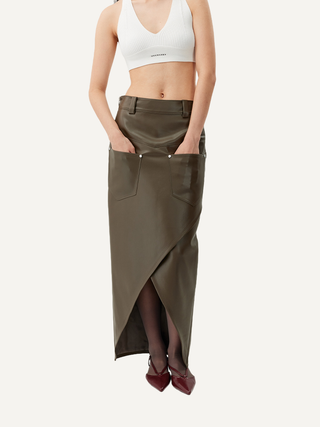 [UNAWARES] Cross Slit Leather Skirt