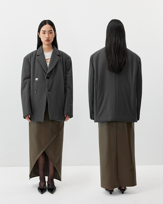 [UNAWARES] Cross Slit Leather Skirt