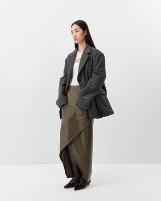 [UNAWARES] Cross Slit Leather Skirt