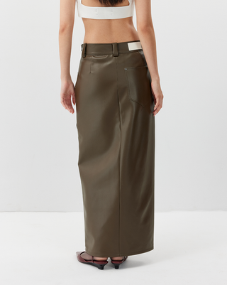 [UNAWARES] Cross Slit Leather Skirt