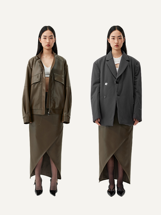 [UNAWARES] Cross Slit Leather Skirt