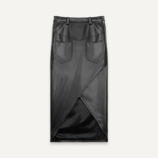 [UNAWARES] Cross Slit Leather Skirt