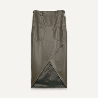 [UNAWARES] Cross Slit Leather Skirt