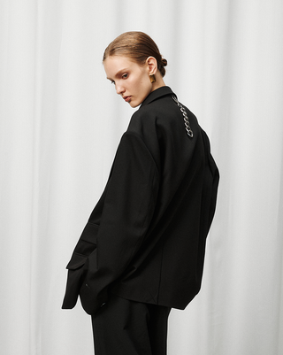 [UNAWARES] Satin Acetate Structure Collar Suit