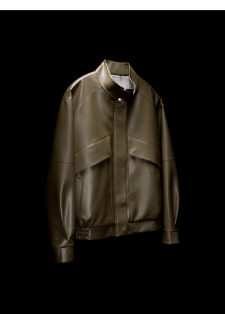 [UNAWARES] Stand Collar Double Bag Flying Leather Jacket