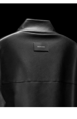 [UNAWARES] Stand Collar Double Bag Flying Leather Jacket