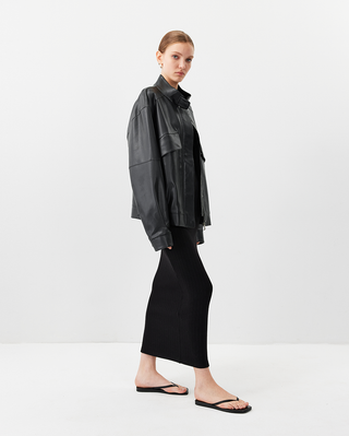 [UNAWARES] Stand Collar Double Bag Flying Leather Jacket