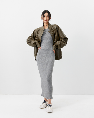 [UNAWARES] Stand Collar Double Bag Flying Leather Jacket