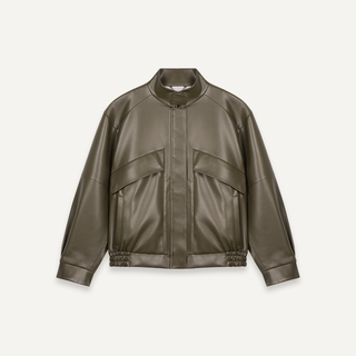 [UNAWARES] Stand Collar Double Bag Flying Leather Jacket