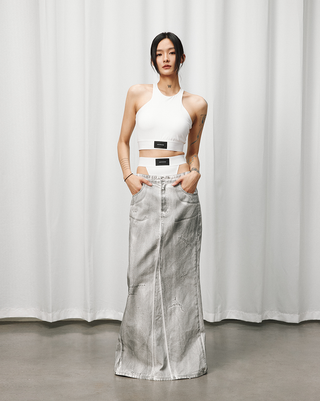 [UNAWARES] SS24 Fishtail Dirty Denim Skirt