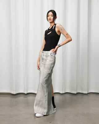 [UNAWARES] SS24 Fishtail Dirty Denim Skirt