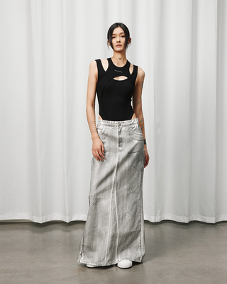 [UNAWARES] SS24 Fishtail Dirty Denim Skirt