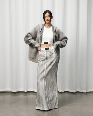 [UNAWARES] SS24 Fishtail Dirty Denim Skirt