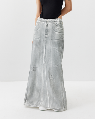 [UNAWARES] SS24 Fishtail Dirty Denim Skirt