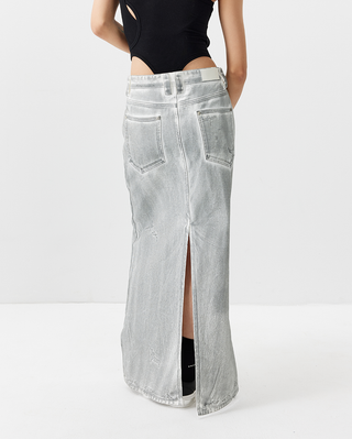 [UNAWARES] SS24 Fishtail Dirty Denim Skirt