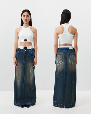 [UNAWARES] SS24 Fishtail Dirty Denim Skirt