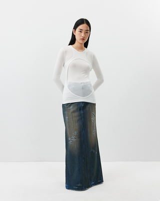 [UNAWARES] SS24 Fishtail Dirty Denim Skirt