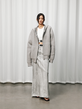 [UNAWARES] SS24 Fishtail Dirty Denim Skirt