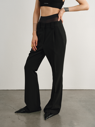 [UNAWARES] Chiffon Fabric Draping Single Pleated Flared Trousers