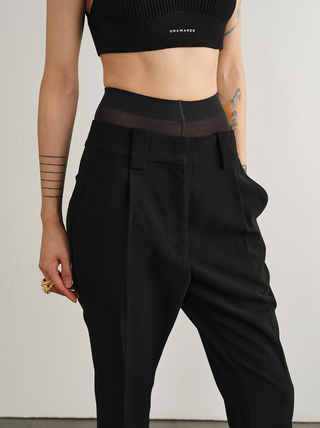 [UNAWARES] Chiffon Fabric Draping Single Pleated Flared Trousers