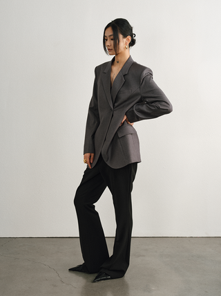 [UNAWARES] Chiffon Fabric Draping Single Pleated Flared Trousers