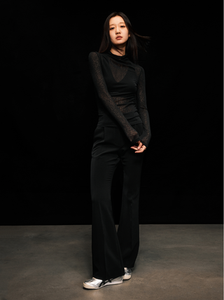 [UNAWARES] Chiffon Fabric Draping Single Pleated Flared Trousers
