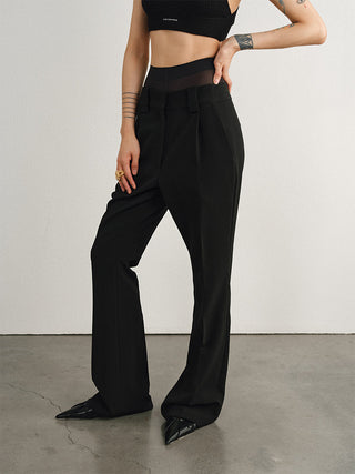 [UNAWARES] Chiffon Fabric Draping Single Pleated Flared Trousers