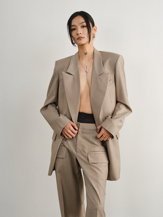 [UNAWARES] Old Money Merino Wool Collar Padded Shoulder Suit