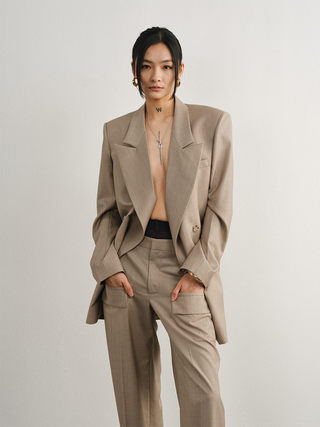 [UNAWARES] Old Money Merino Wool Collar Padded Shoulder Suit
