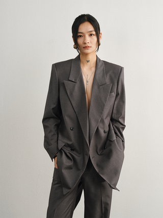 [UNAWARES] Old Money Merino Wool Collar Padded Shoulder Suit