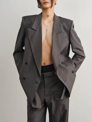 [UNAWARES] Old Money Merino Wool Collar Padded Shoulder Suit