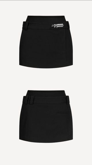 [UNAWARES] Double-Layer Waist Pin Buckle Mini Skirt