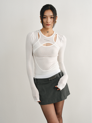[UNAWARES] Double-Layer Waist Pin Buckle Mini Skirt