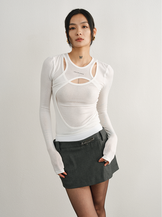 [UNAWARES] Double-Layer Waist Pin Buckle Mini Skirt