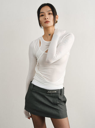 [UNAWARES] Double-Layer Waist Pin Buckle Mini Skirt