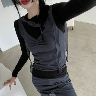 unbal strap shirring sleeveless (3c)