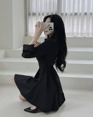 Korean lace-up slim dress