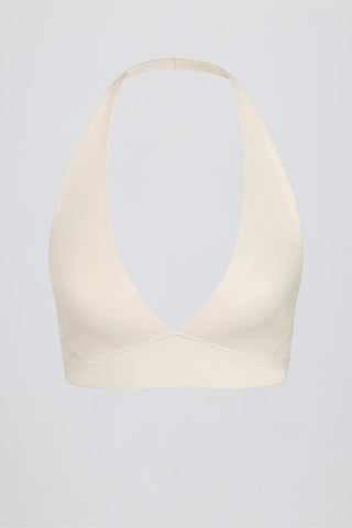 Brushed Jersey V-Neck Sports Bra in Ivory Marl