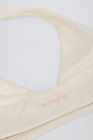 Brushed Jersey V-Neck Sports Bra in Ivory Marl