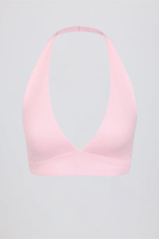 Brushed Jersey V-Neck Sports Bra in Pale Pink Marl