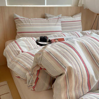 Vintage Cream Striped Duvet Cover Set